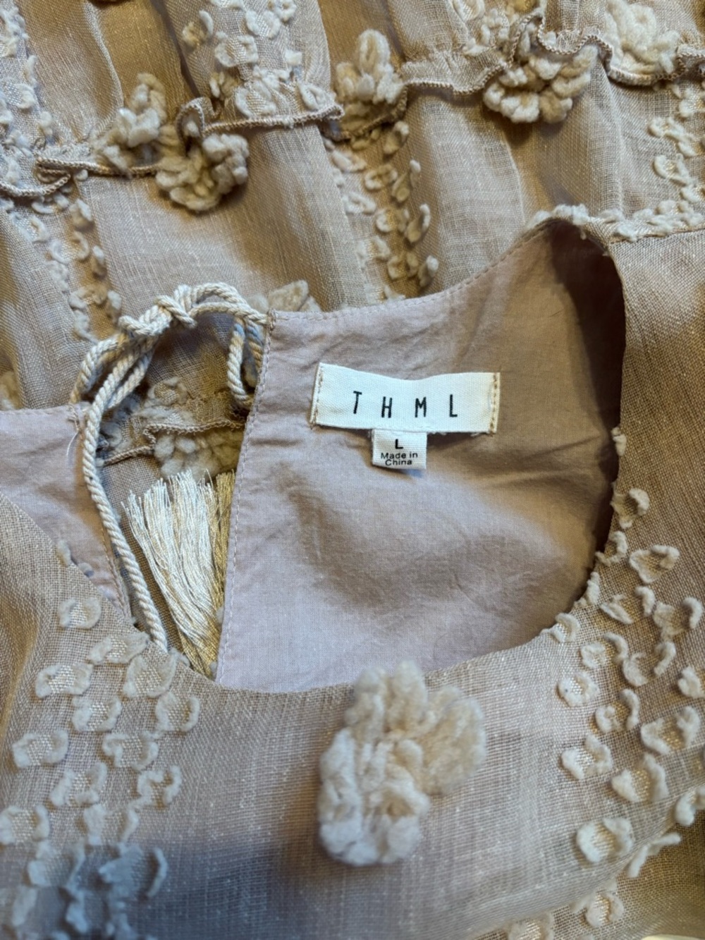 THML Taupe Pom-Pom Ruffle Flutter Top - Picture 3 of 6